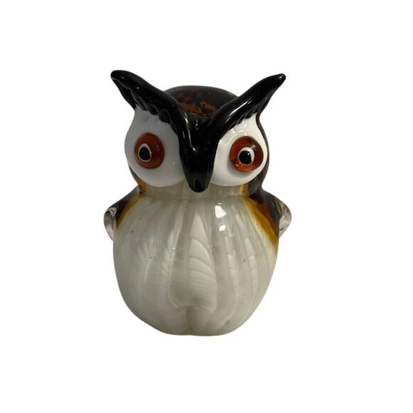 Murano Style Glass Owl Brown Paperweight Figurine 5.5" by 4" - Picture 1 of 6